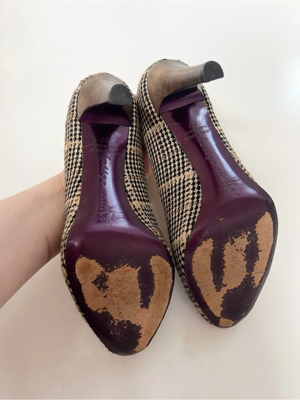 Bettye Muller Italy Tweed Peep Toe Heels EU 37 - Picture 6 of 7